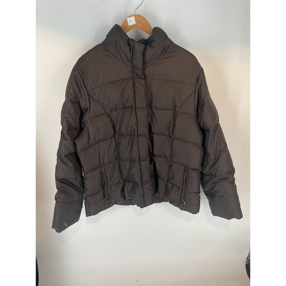 Eddie Bauer Outdoor Full Zip Premium Goose Down Quilted Puffer Jacket Brown 2XL
